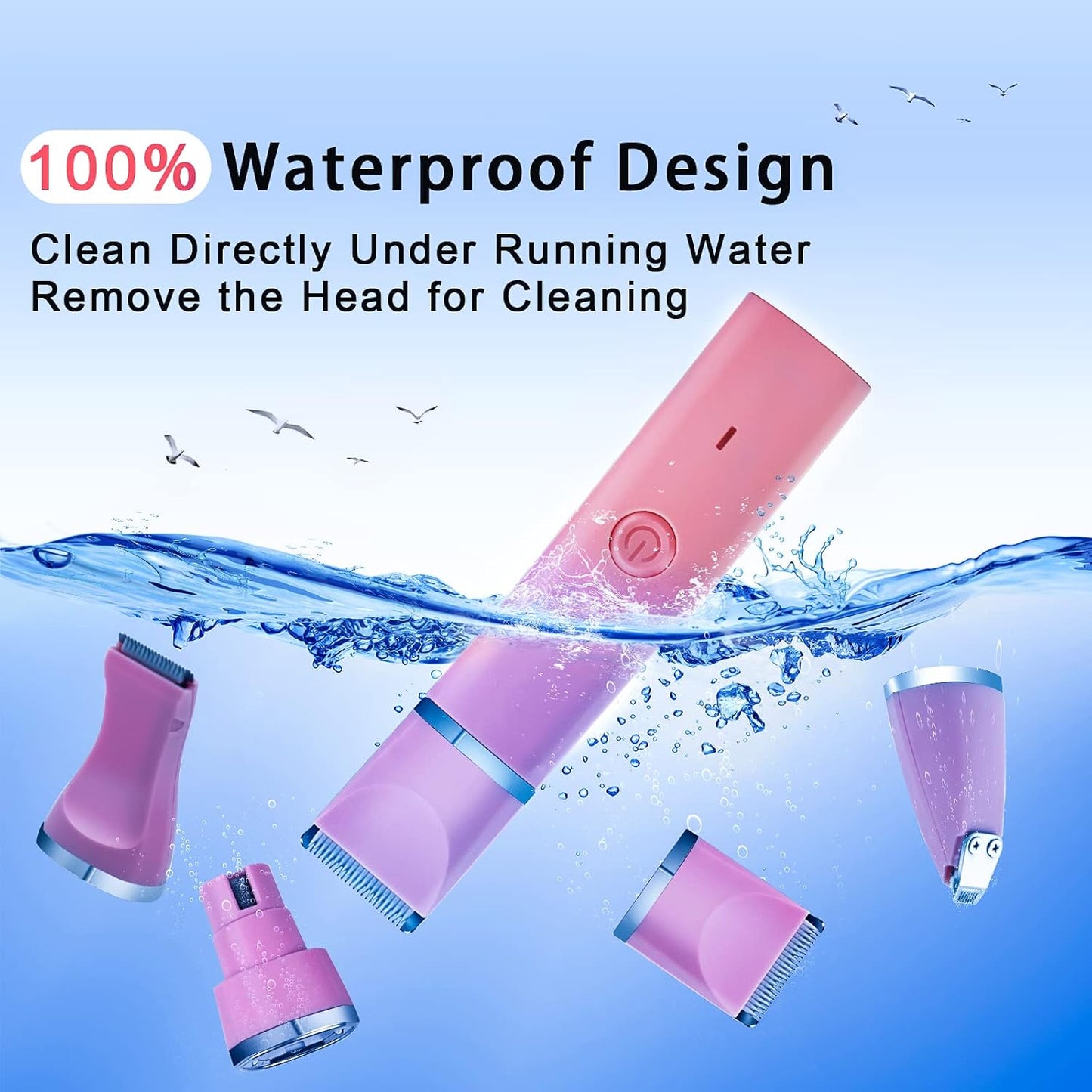 Dog Grooming Clippers Kit-Electric Rechargeable Cat Trimmer Tools-Cordless Quiet Pet Nail Paw Grinder-4 in 1 Multifunctional Low Noise Shaver-Razor for Feet Face Ears Toenail Eye（Pink）