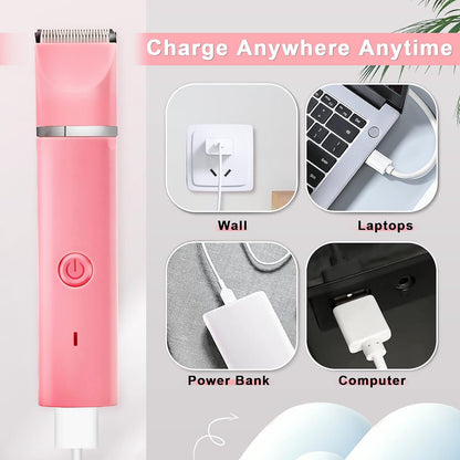 Dog Grooming Clippers Kit-Electric Rechargeable Cat Trimmer Tools-Cordless Quiet Pet Nail Paw Grinder-4 in 1 Multifunctional Low Noise Shaver-Razor for Feet Face Ears Toenail Eye（Pink）