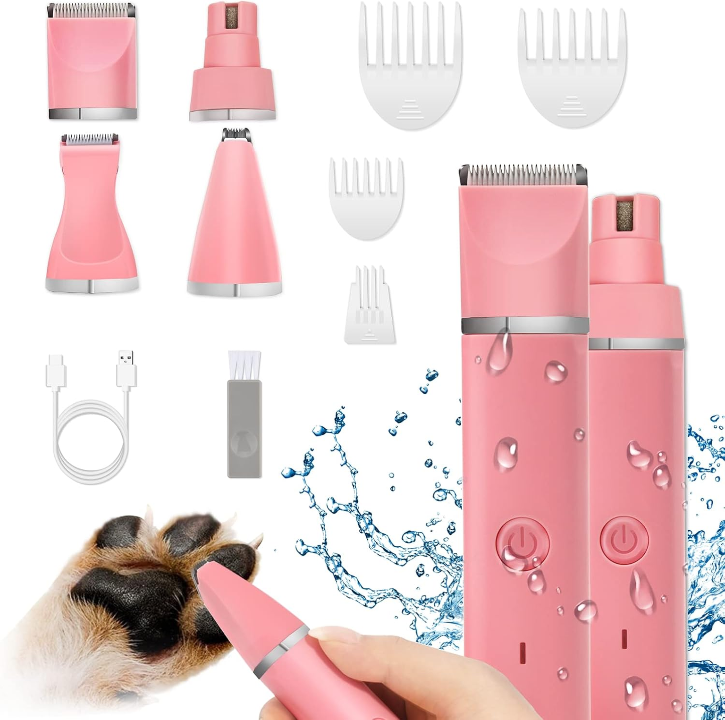 Dog Clippers Grooming Kit Hair Clipper-Low Noise Paw Trimmer- Rechargeable - Cordless Quiet Nail Grinder Shaver for Cats and Other Pets